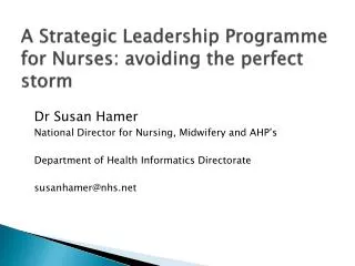 A Strategic Leadership Programme for Nurses: avoiding the perfect storm
