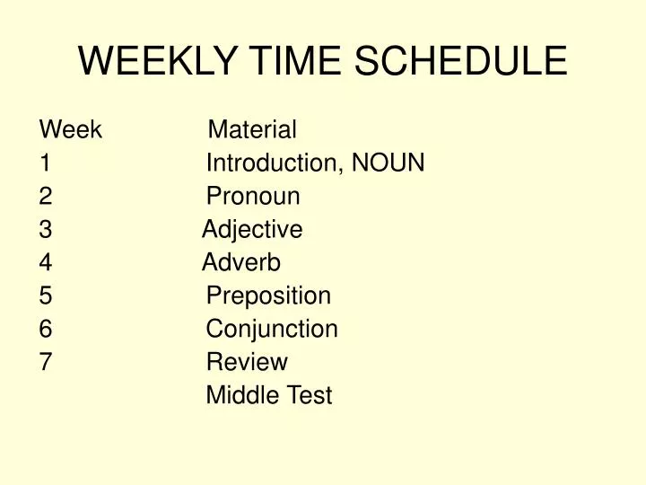 weekly time schedule