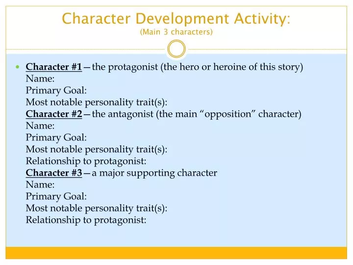 character development activity main 3 characters
