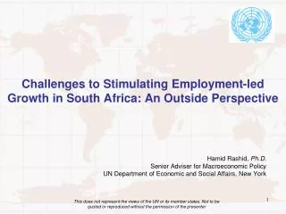 Challenges to Stimulating Employment-led Growth in South Africa: An Outside Perspective