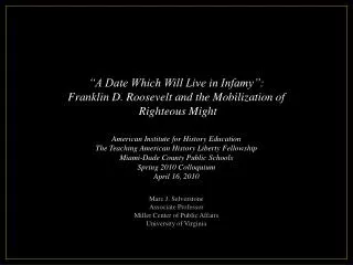 Marc J. Selverstone Associate Professor Miller Center of Public Affairs University of Virginia