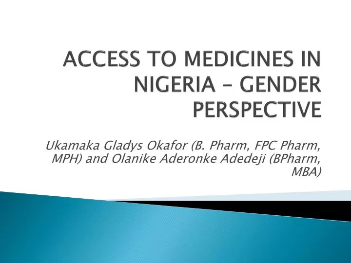 access to medicines in nigeria gender perspective