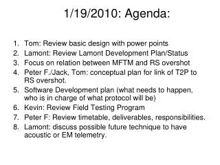 1/19/2010: Agenda :
