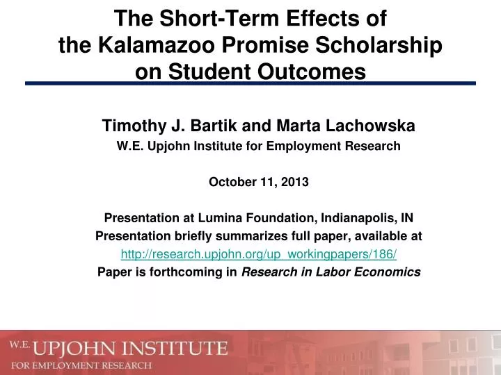 the short term effects of the kalamazoo promise scholarship on student outcomes