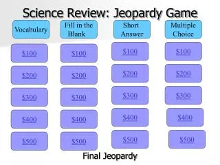 Science Review: Jeopardy Game