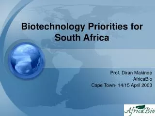 Biotechnology Priorities for South Africa