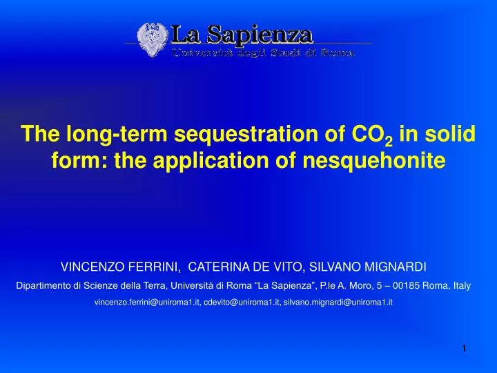 the long term sequestration of co 2 in solid form the application of nesquehonite