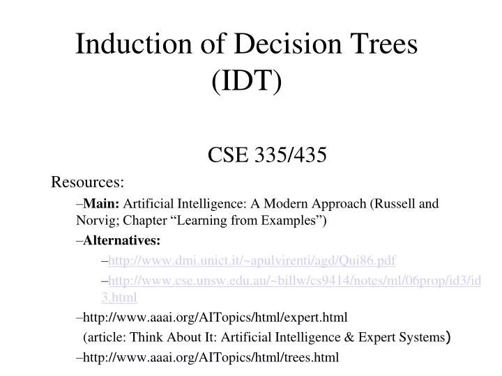 PPT Induction Of Decision Trees IDT PowerPoint Presentation Free Download ID