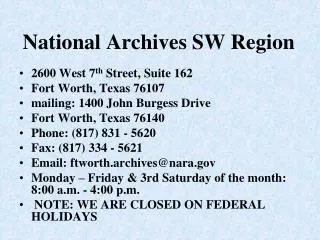 National Archives SW Region