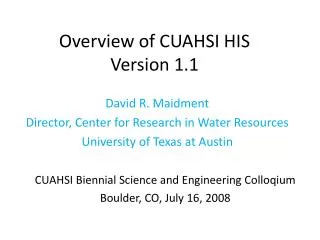 Overview of CUAHSI HIS Version 1.1