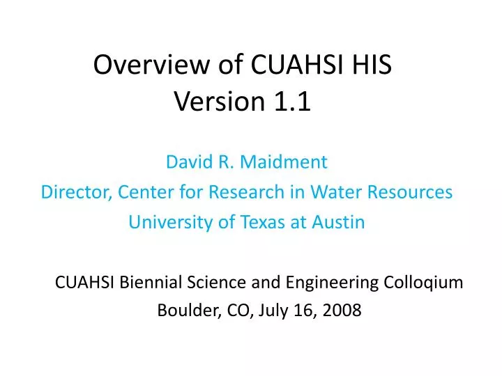 overview of cuahsi his version 1 1