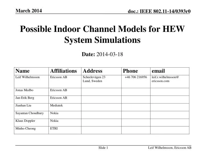 possible indoor channel models for hew system simulations