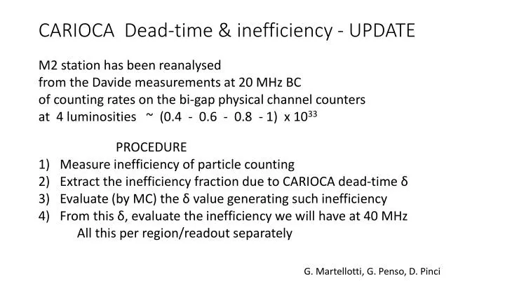 carioca dead time inefficiency update