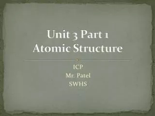 Unit 3 Part 1 Atomic Structure
