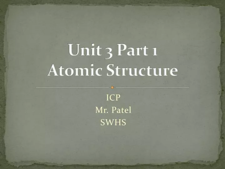 unit 3 part 1 atomic structure