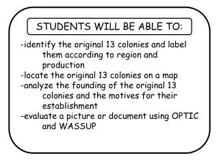 STUDENTS WILL BE ABLE TO: