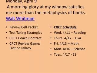 Review Cell Packet Test Taking Strategies CRCT Coach Contract CRCT Review Game: Fact or Fallacy