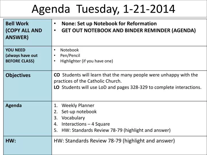 agenda tuesday 1 21 2014