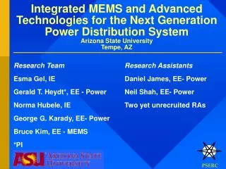 Research Team Esma Gel, IE Gerald T. Heydt*, EE - Power Norma Hubele, IE