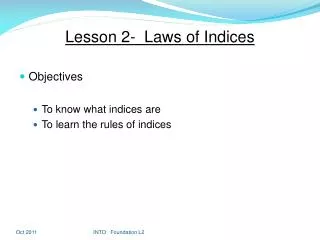 Lesson 2- Laws of Indices