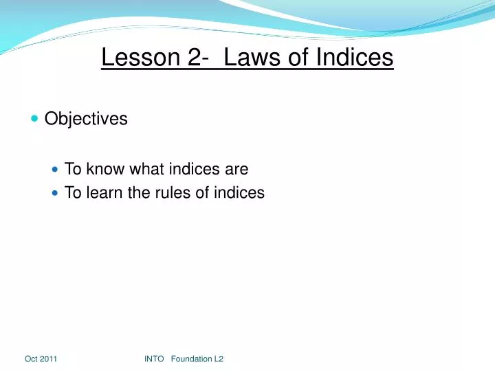 lesson 2 laws of indices