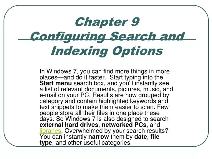 chapter 9 configuring search and indexing options