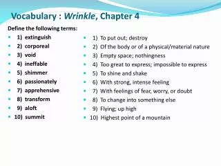 Vocabulary : Wrinkle , Chapter 4
