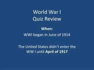 World War I Quiz Review