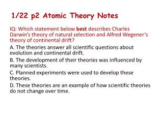 1/22 p2 Atomic Theory Notes