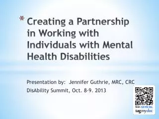 Creating a Partnership in Working with Individuals with Mental Health Disabilities