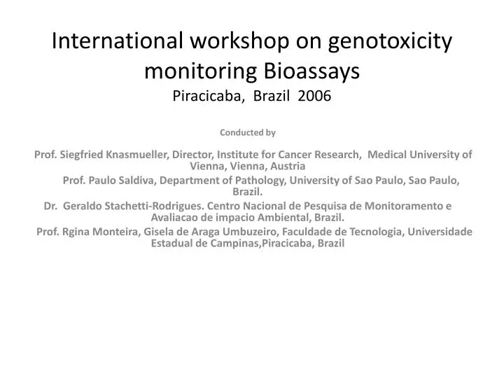 international workshop on genotoxicity monitoring bioassays piracicaba brazil 2006