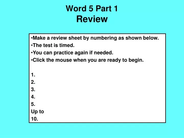 word 5 part 1 review