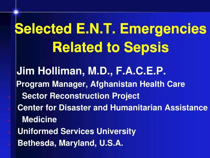 selected e n t emergencies related to sepsis