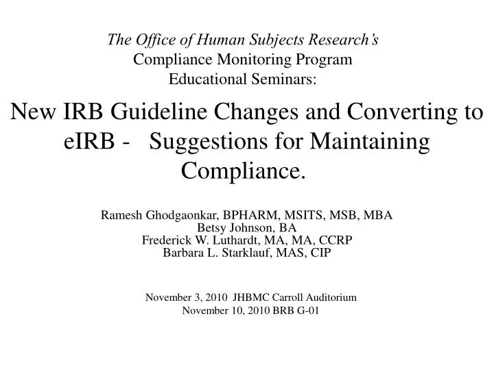 new irb guideline changes and converting to eirb suggestions for maintaining compliance