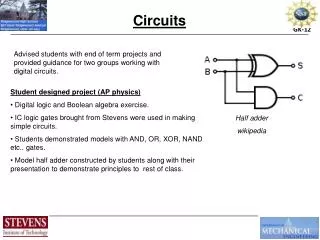 Student designed project (AP physics) Digital logic and Boolean algebra exercise.