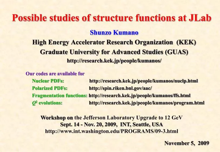 possible studies of structure functions at jlab