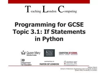 Programming for GCSE Topic 3.1: If Statements in Python