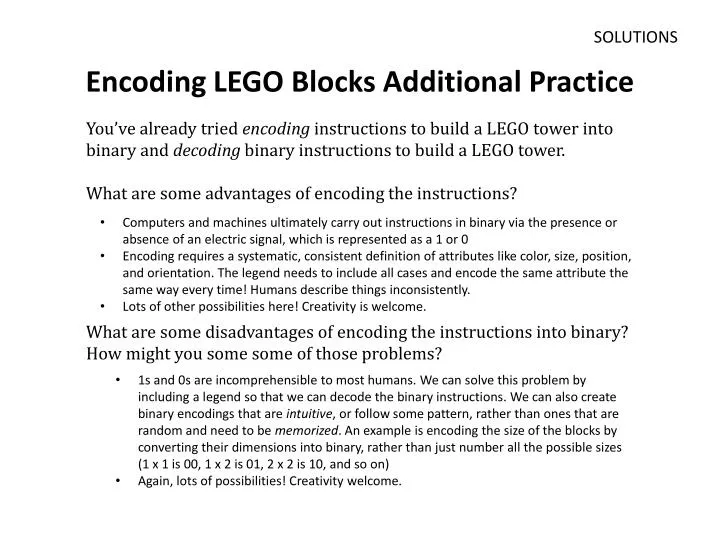 encoding lego blocks additional practice