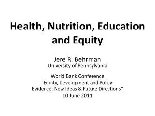Health, Nutrition, Education and Equity