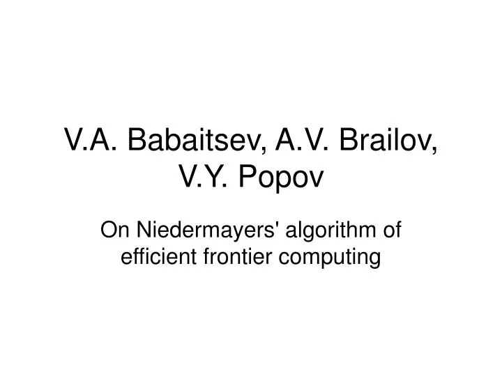 v a babaitsev a v brailov v y popov