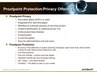 Proofpoint Protection/Privacy Offering