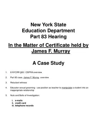 New York State Education Department Part 83 Hearing