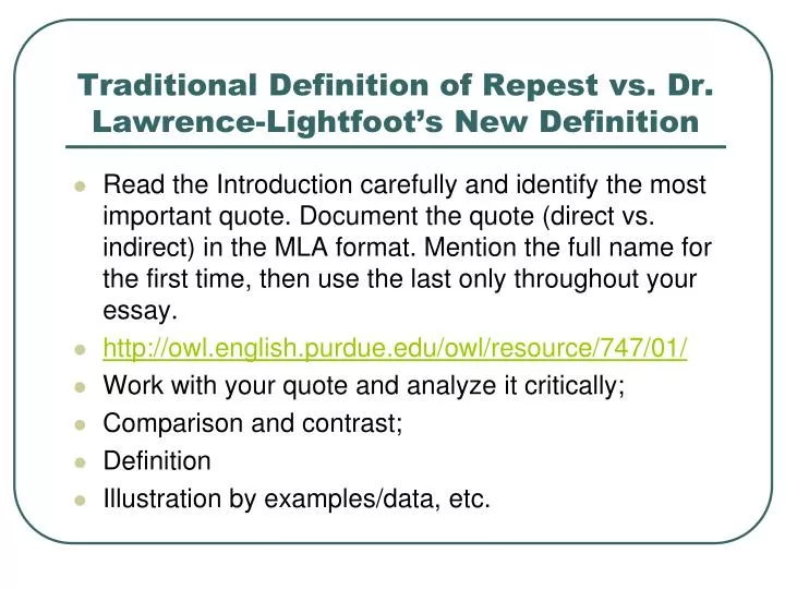 traditional definition of repest vs dr lawrence lightfoot s new definition