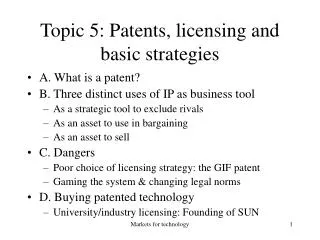 Topic 5: Patents, licensing and basic strategies