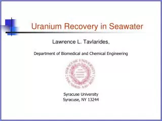 Uranium Recovery in Seawater