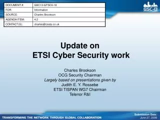 Update on ETSI Cyber Security work