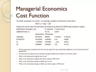 Managerial Economics Cost Function