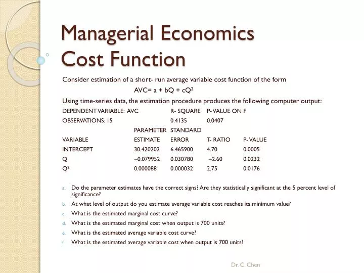 managerial economics cost function