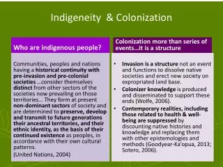 Indigeneity &amp; Colonization