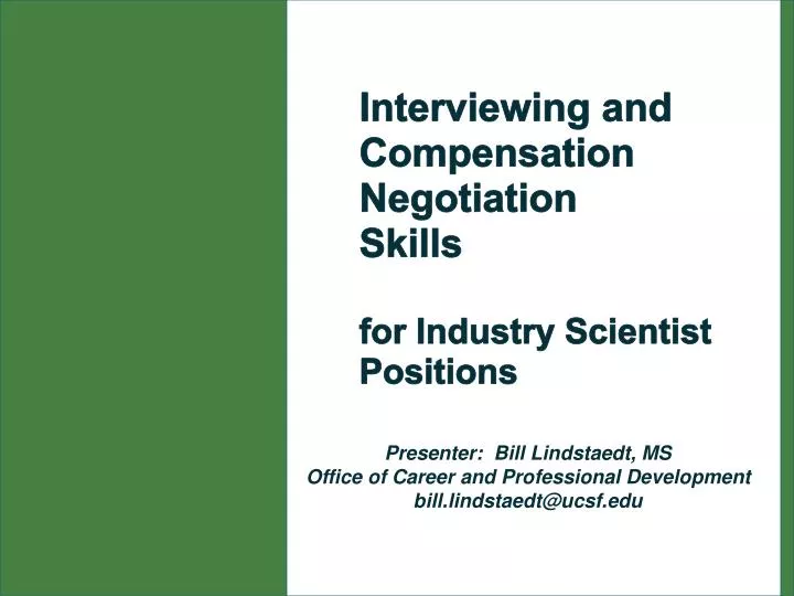 interviewing and compensation negotiation skills for industry scientist positions